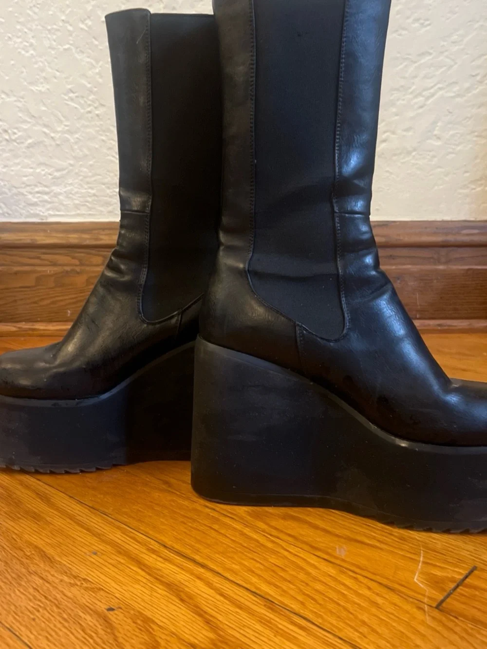 Womens Black Platform Chelsea Wedge Boots